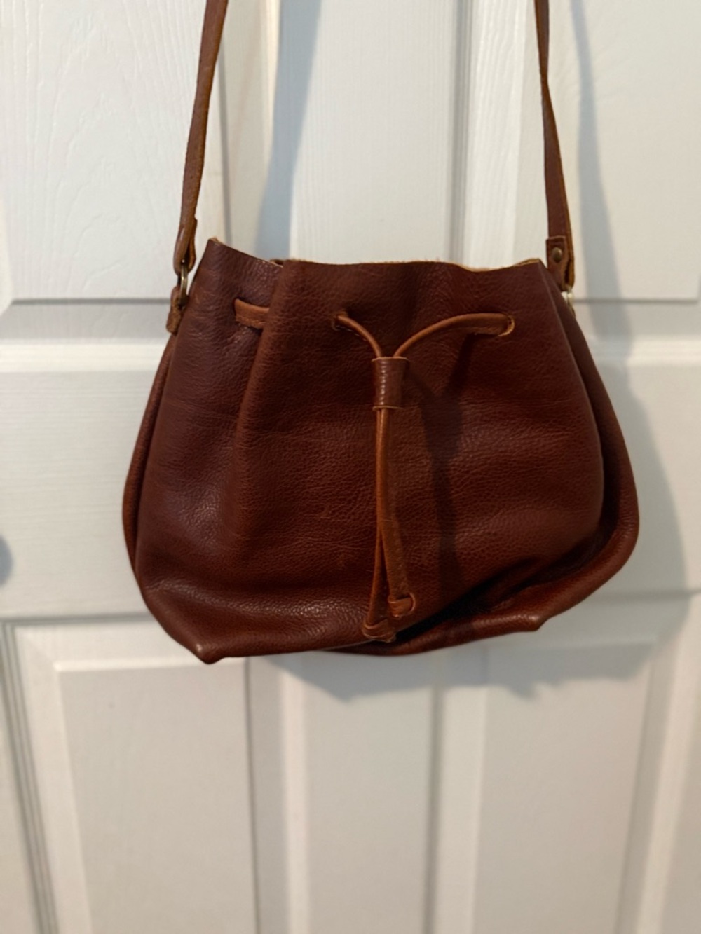 Portland Leather Brown Drawstring Crossbody Bag